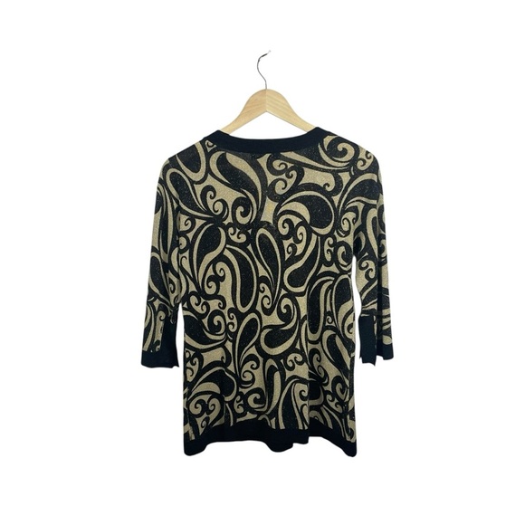 VINTAGE August Silk Knits Metallic Paisley Blouse in Black/Gold Size L - Picture 10 of 11